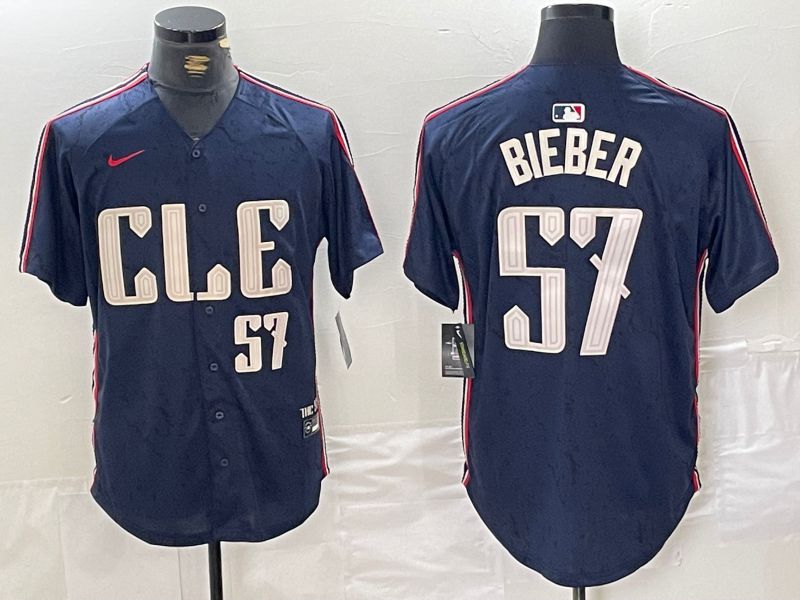 Men Cleveland Indians #57 Bieber Blue City Edition Nike 2024 MLB Jersey style 4->cleveland indians->MLB Jersey